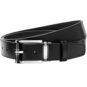 Thắt Lưng Da Montblanc Rectangular Roll 3 Rings Motif Black Resin & Shiny Stainless Steel Pin Buckle Belt 114386