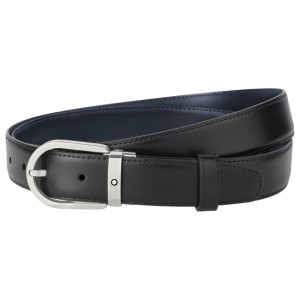 Thắt Lưng Montblanc Horseshoe Buckle Black/blue 32mm Reversible Leather Belt 126024