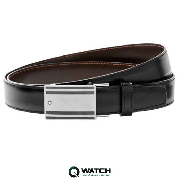 Thắt Lưng Montblanc Rectangular Mat Stainless Steel & PVD Black-Coated Roll Plate Buckle Belt 115478