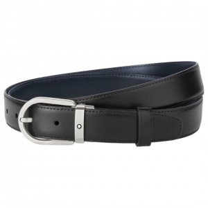 Thắt Lưng Montblanc Horseshoe Buckle Black/blue 32mm Reversible Leather Belt 126024